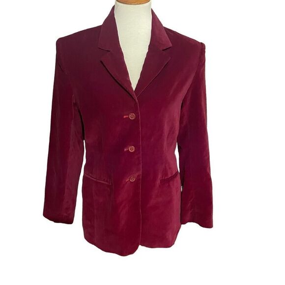 Jessica Holbrook Vintage Women 90s Collared Button Down Red Velvet Blazer Size 6 - Picture 7 of 8